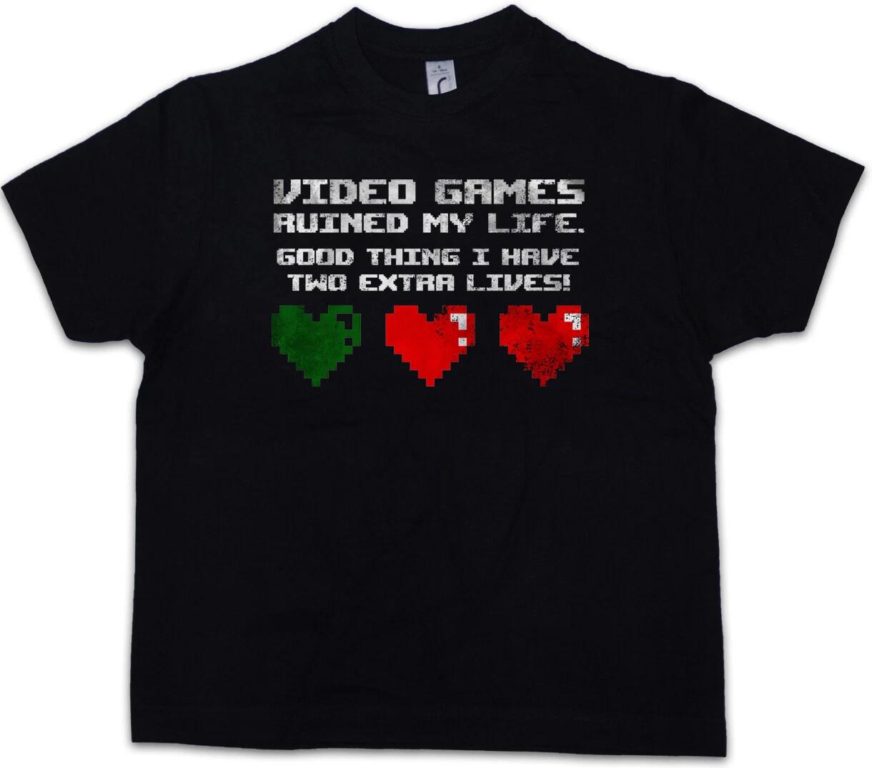 VIDEO GAMES RUINED MY LIFE Kids Boys kids boys T-Shirt I Have Two Extra Lives Fun 100