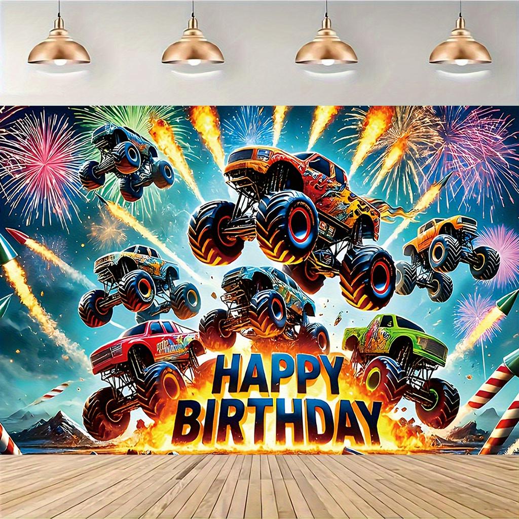 Ein lebhaftes Riesen-LKW-Geburtstag Banner - aus Polyestergewebe, eine riesige LKW-Geburtstagsdekoration