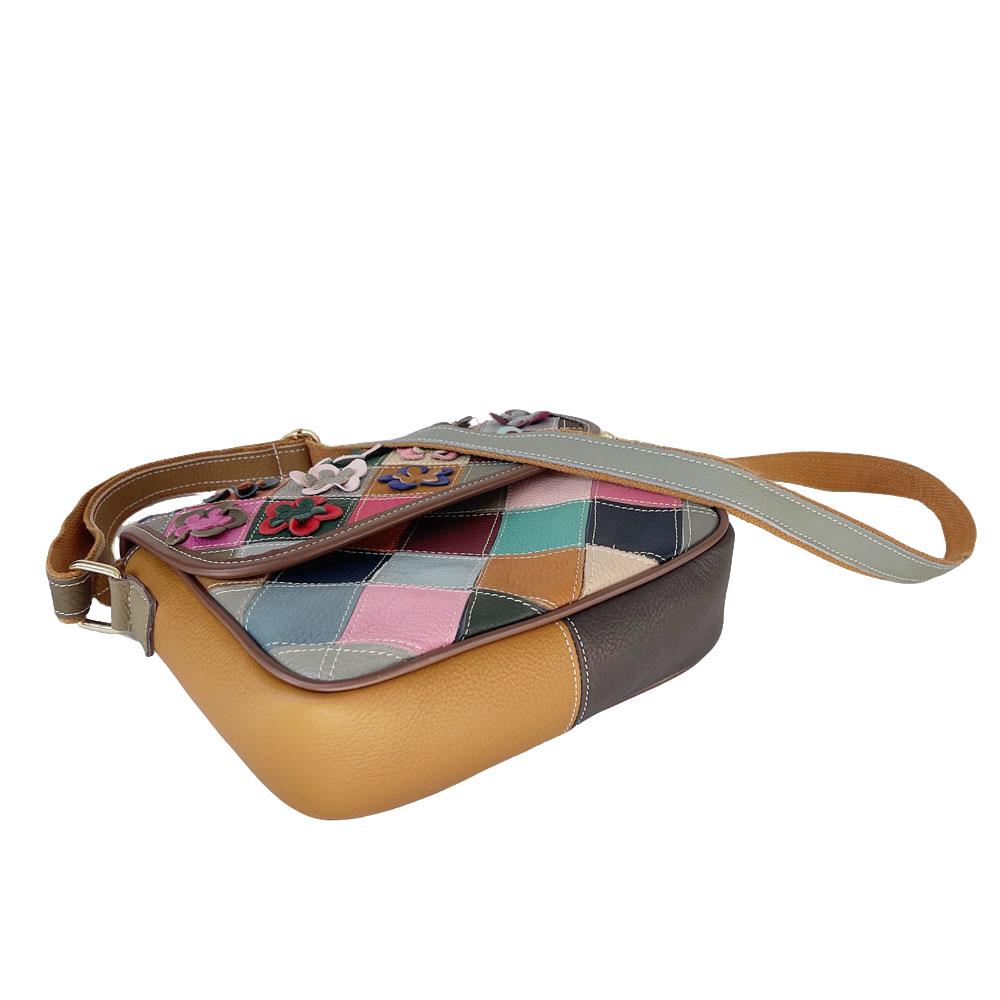 Χρωματιστή Φλοράλ Πλακέ Δερμάτινη Τσάντα Χιαστί για Γυναίκες