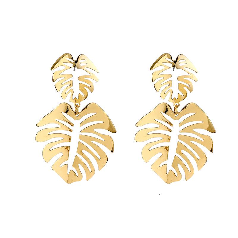 Silver Needle Retro Metal Leaf Branch Hollow Earrings - New High-End Summer Temperament Accessories