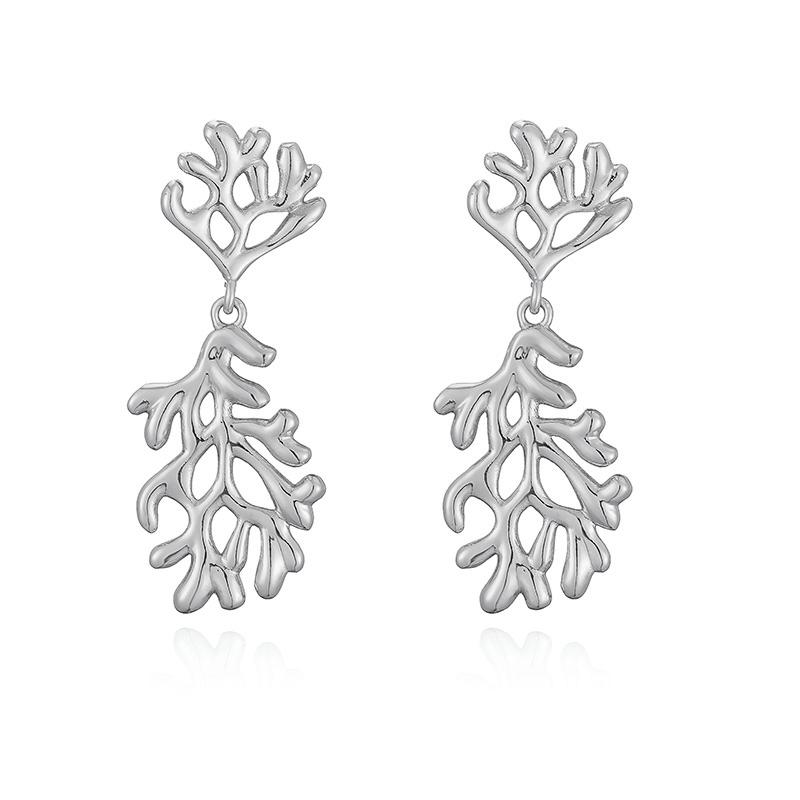 

HECHENG, Retro Minimalist Korean Ocean Style Shell Coral Shape Stud Earrings Golden Women s Jewellery Accessories 1 Pair Other