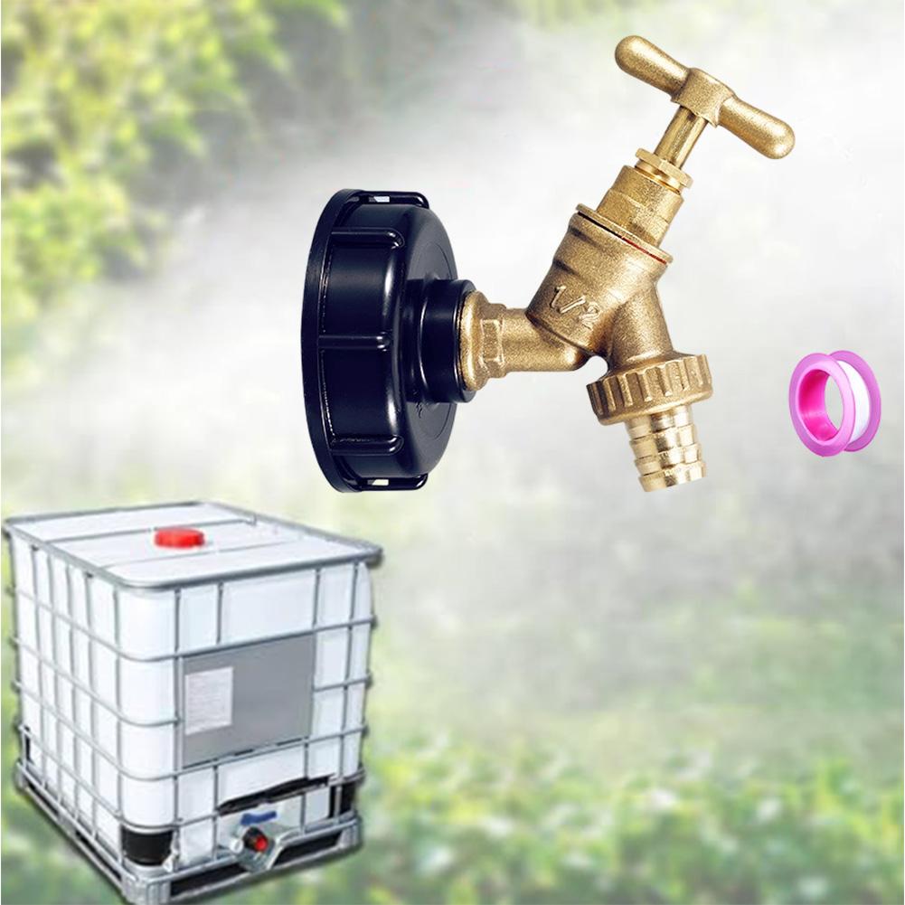 Brass 1/2 inch IBC Tap Valve Accessory for Water Dispensing Compatible with Various Buckets Outdoor Faucet Spout and Adapter Cap