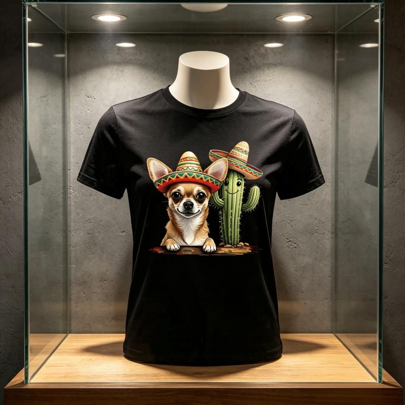 Comfortable T-shirt Short Sleeve Round Neck Casual Top with Chihuahua Print Soft Comfortable Suitable for Daily Wear for Tee