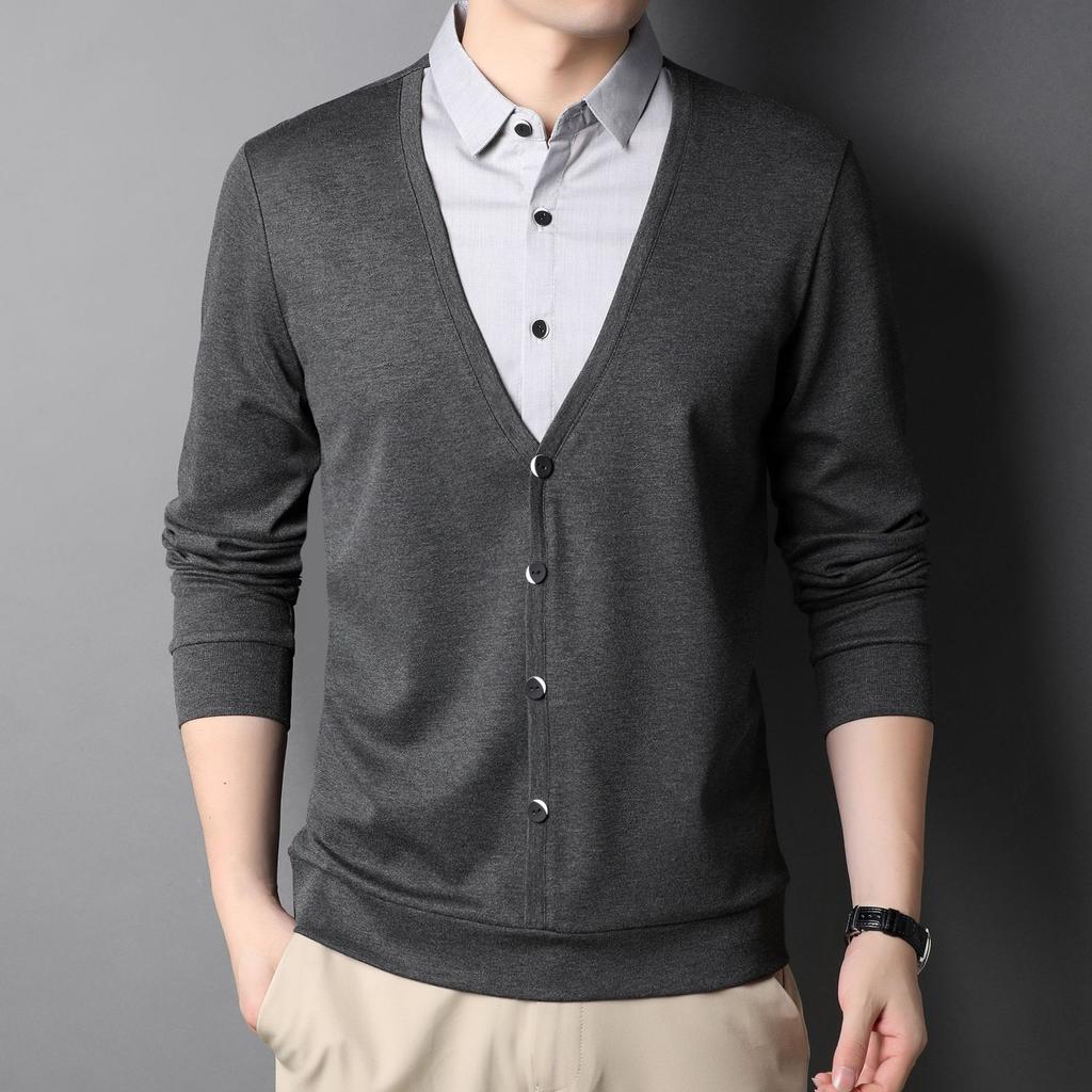 Fake Two-piece Sweater Shirt with Autumn and Winter Men's Business Bottoming Shirt Casual Sweater Long Sleeves