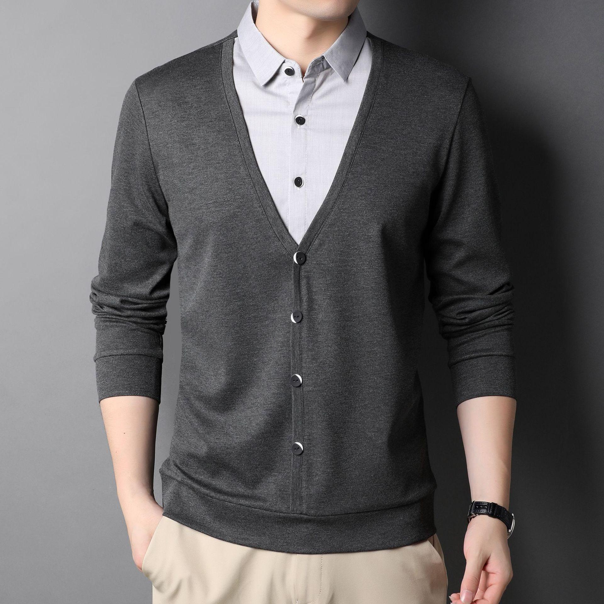 Поддельный свитер из двух частей с осенне-зимней мужской деловой нижней рубашкой — фото 3