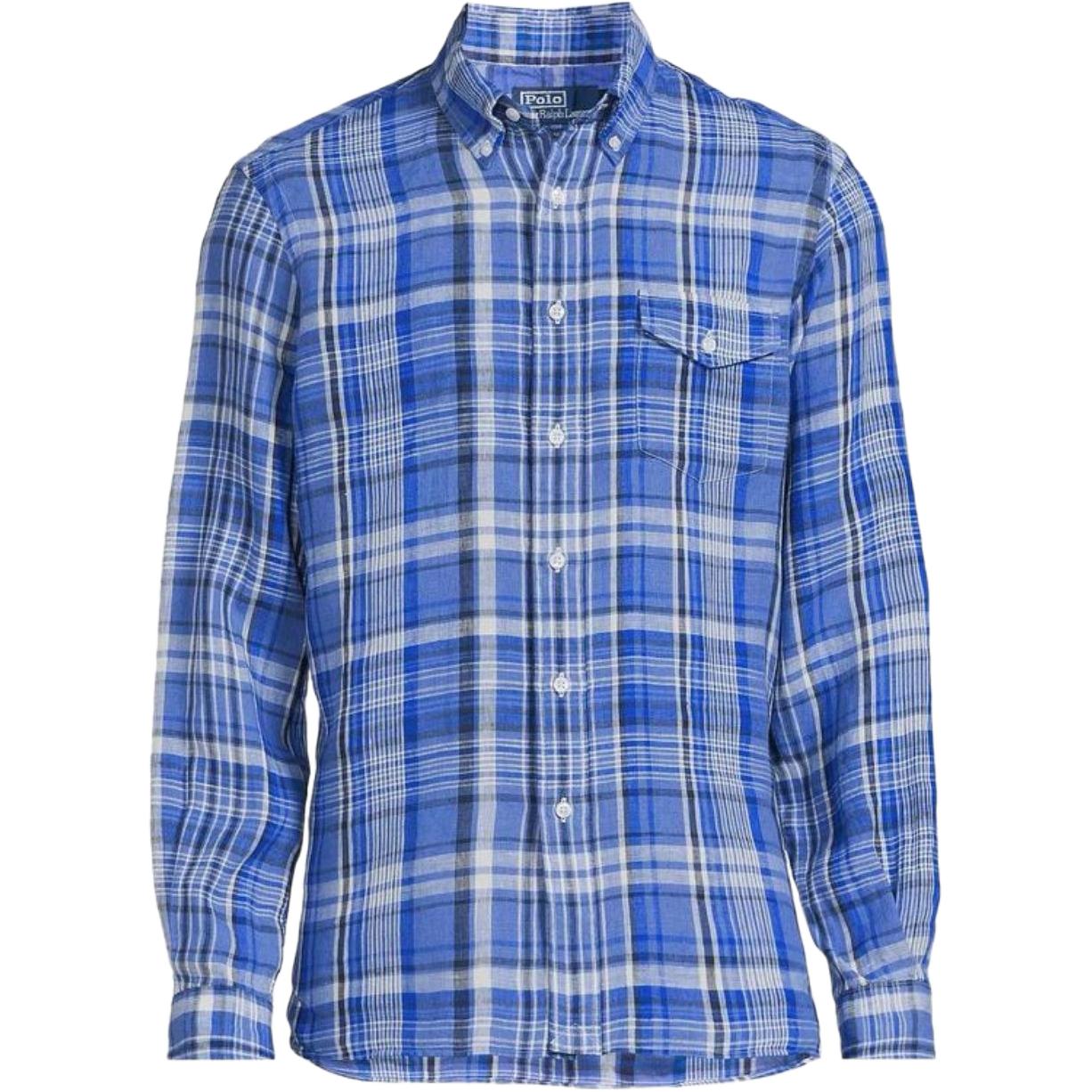 

Polo Ralph Lauren Рубашка мужская однобортная с длинным рукавом и полосатым принтом Синяя 710943131-001 L