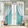 2pcs   Light Filtering Curtains 2D Print Elegant Green and White Curtain Fabric (without Rod) Thermal Insulation   and Room