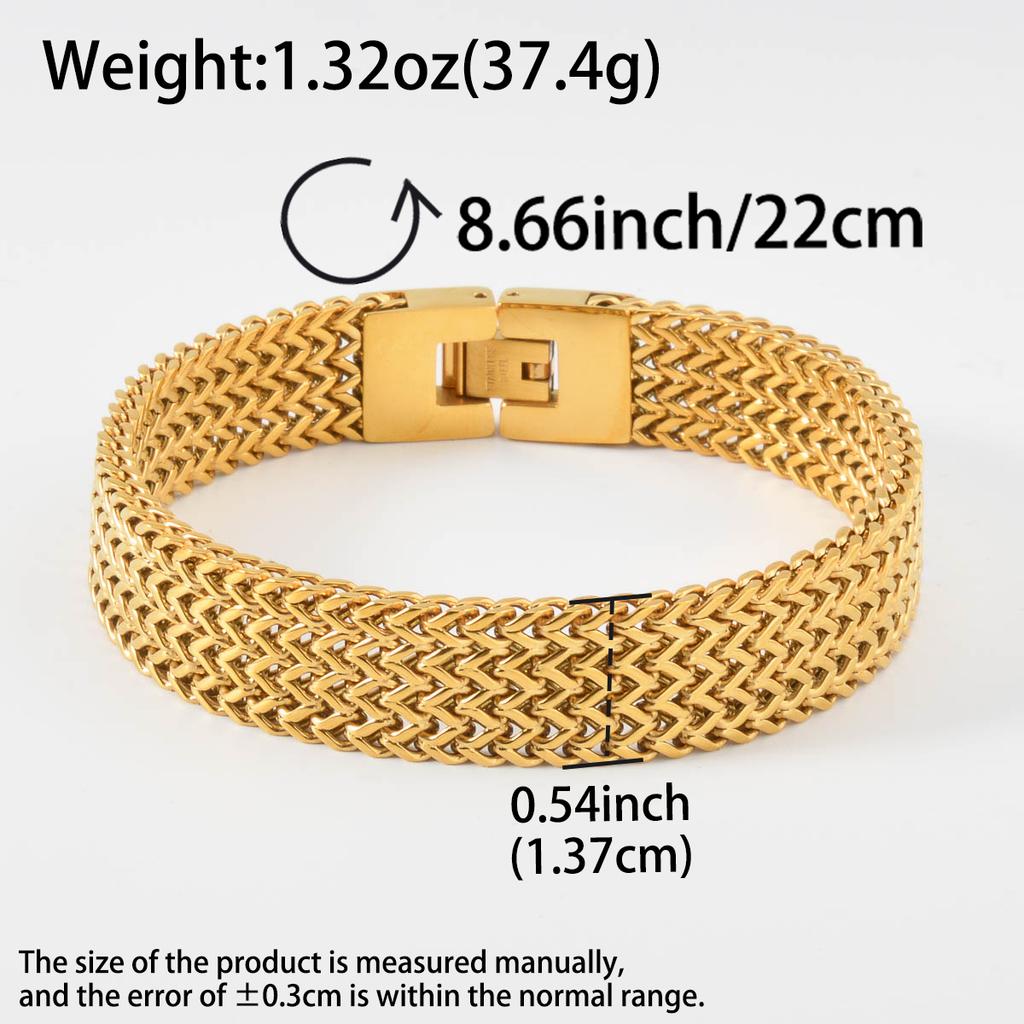 Men Stainless Steel Wide Mesh Chain Bracelet Gold Plated Woven Pattern Bangle Luxury Italian Style Jewelry Gift Valentine's Day