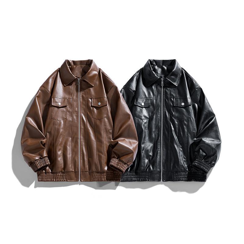 Men’s Faux Leather Motorcycle Jackets Casual Outdoor Bomber Jacket Vintage Coats Outwear Lightweight Motorcycle PU Leather Outwear Jacket for Men