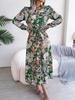 Turndown Collar Print Flower Button Dress High Waist Elegant  Shirt Dress for Women Long Sleeve Loose Dresses Causal Dress