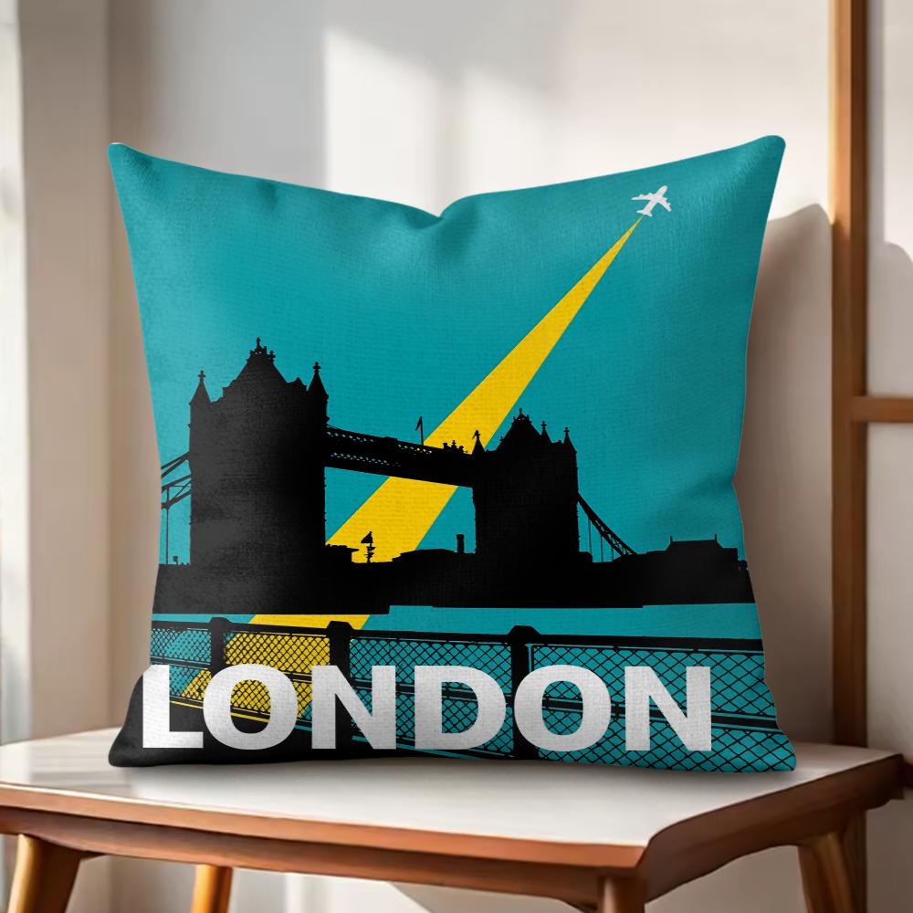Vintage Retro Travel Cushion Cover Natural Linen Organic Fabric DoubleSided Printing Couch Pillow Covers Home Decor