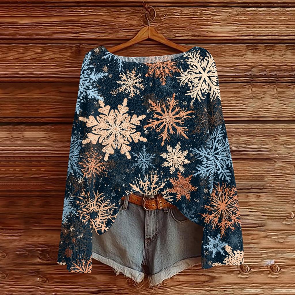 Women's Christmas Print Lightweight Sweater, Casual Long Sleeve Knit Pullover for Holiday