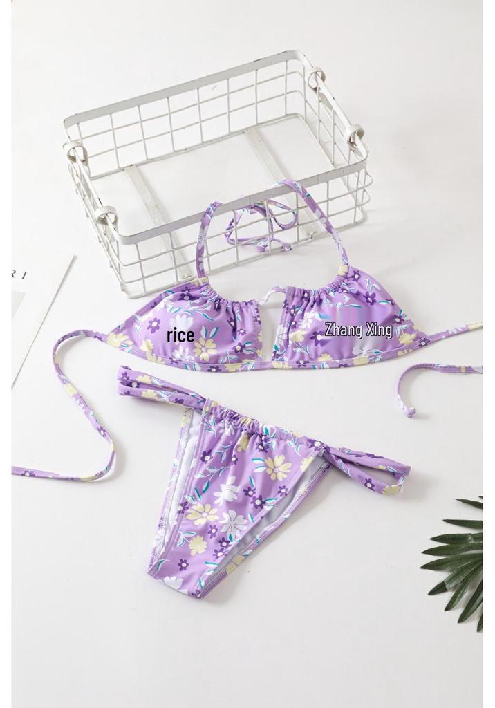 Women's Floral Print Push-Up Bikini with Tie-Up Straps and Padded Cups