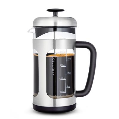 Easyworkz French Press, Acciaio Inossidabile, Vetro Resistente al Calore, Impugnatura Morbida, 1000ml (8 tazze), Argento