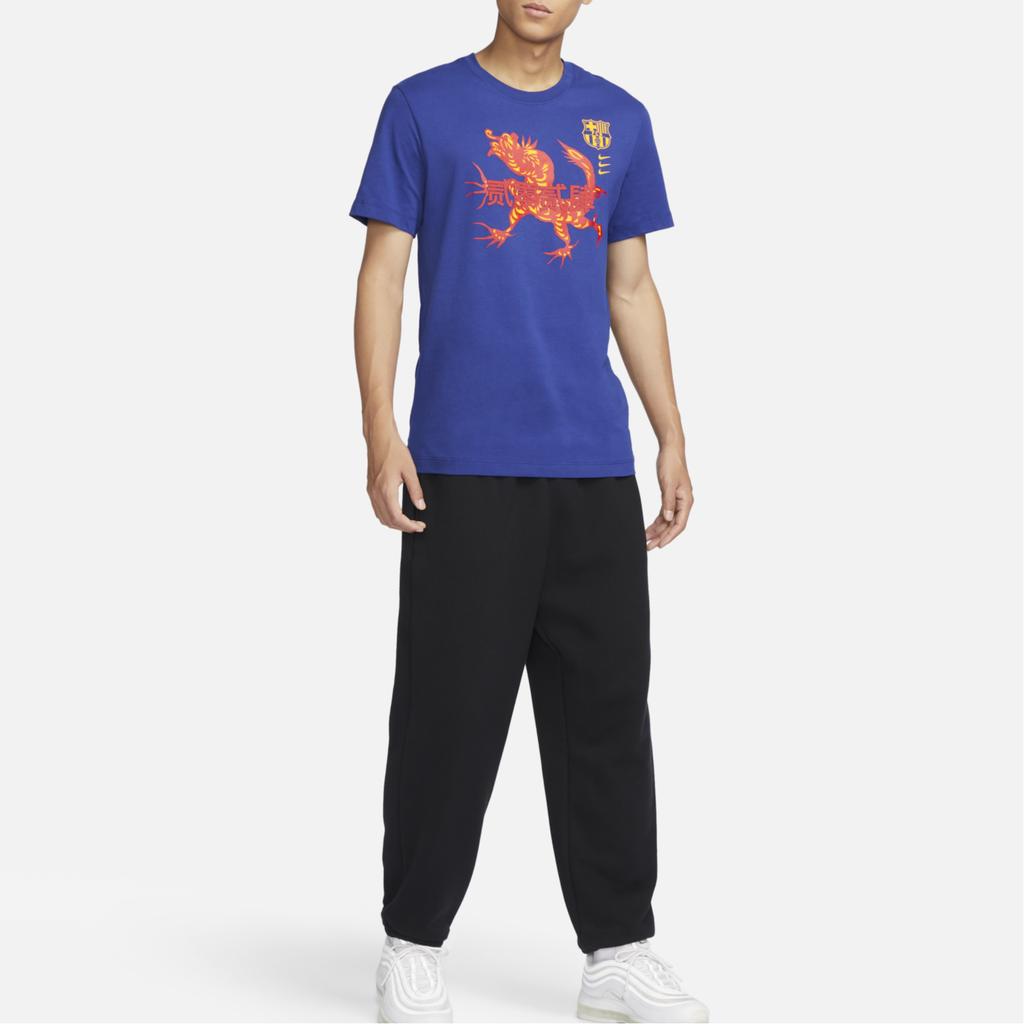 Nike Soft Logo Printed Round Neck Short Sleeve T-Shirt Men Tops Deep-Navy University-Gold FZ8801-455