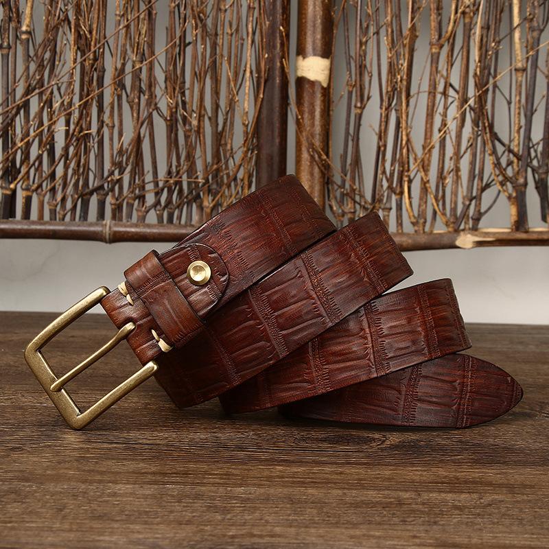 Belt Men's Retro First Layer Cow Leather Belt Men's Leather Pin Buckle Fashion Trend Embossed