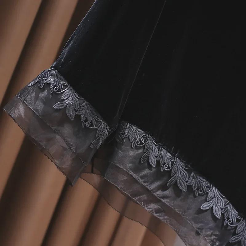 Elegant Silk Velvet Floral Embroidered Lace Top