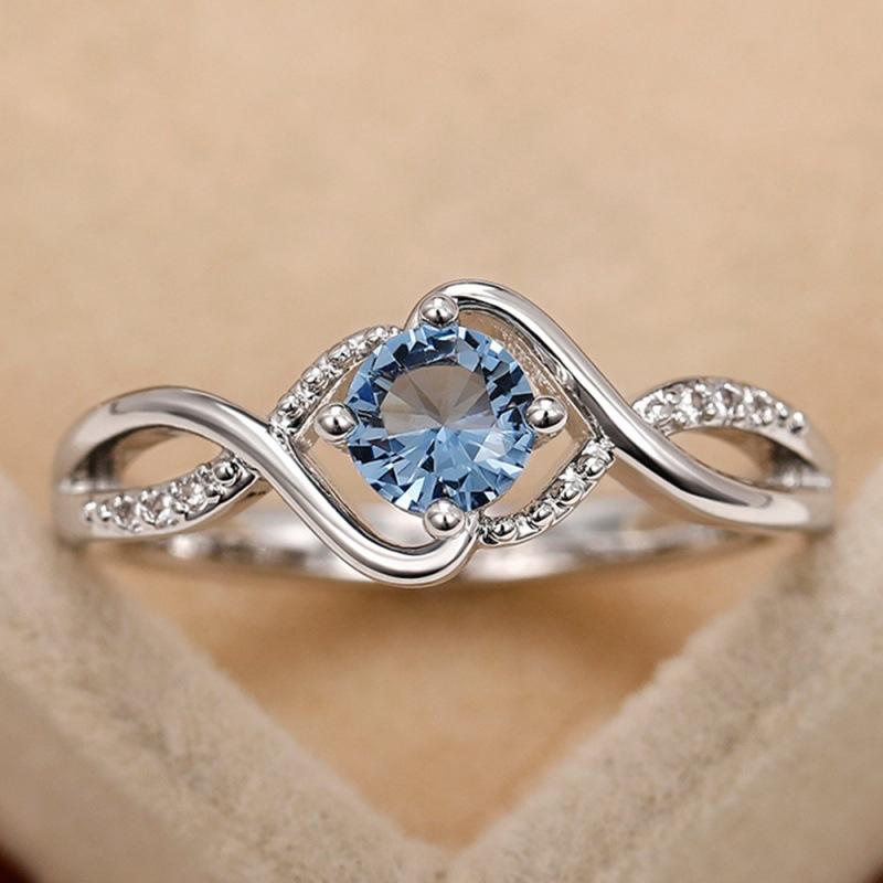 Wish wavy blue diamond zircon ring light luxury niche personality fashion women s index finger ring no. 6