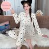 Korean Style Women's Pajamas: Spring Set with Chest Pads, Sweet Love Long Sleeves & Trousers, Suitable for Indoor & Outdoor Wear