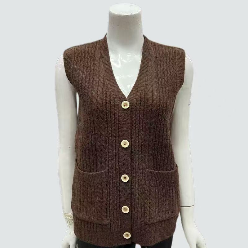 Gilet in Maglia con Scollo a V per Primavera e Autunno da Donna Top in Maglia Senza Maniche Monocolore Vest Cardigan in Maglia Slim-Fit