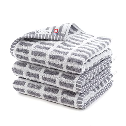 Hartwell Imabari Towels, Nordic-style Face Towels, Made in Japan, Simple Nordic Pattern, Loop Towels, Set of 3, Boxed, Geometric, Gray Towel Set