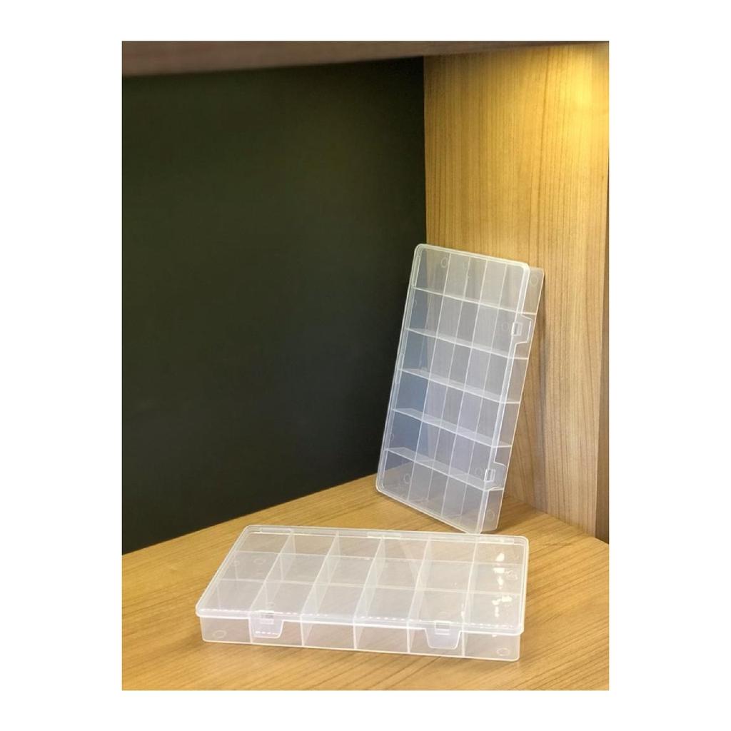 2 Stück transparente Schmuckschatulle mit 18 Fächern, Juwelierverschluss, Ring-Aufbewahrungsbox, Fischer-Materialbox