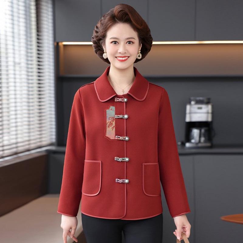 

Mom s Chinese-Style Single-Layer Jacket for Middle-Aged & Elderly Women - Spring/Autumn Casual Fashion Top XL [90-105 lbs]