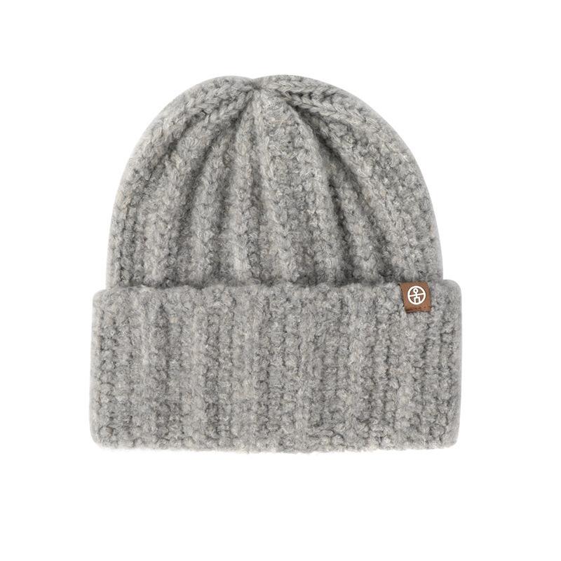 New Autumn and Winter Warm Wool Hat for Women Riding Ear Protection Simple Solid Color Pullover Hat Patch Smiling Face Versatile Knit Hat