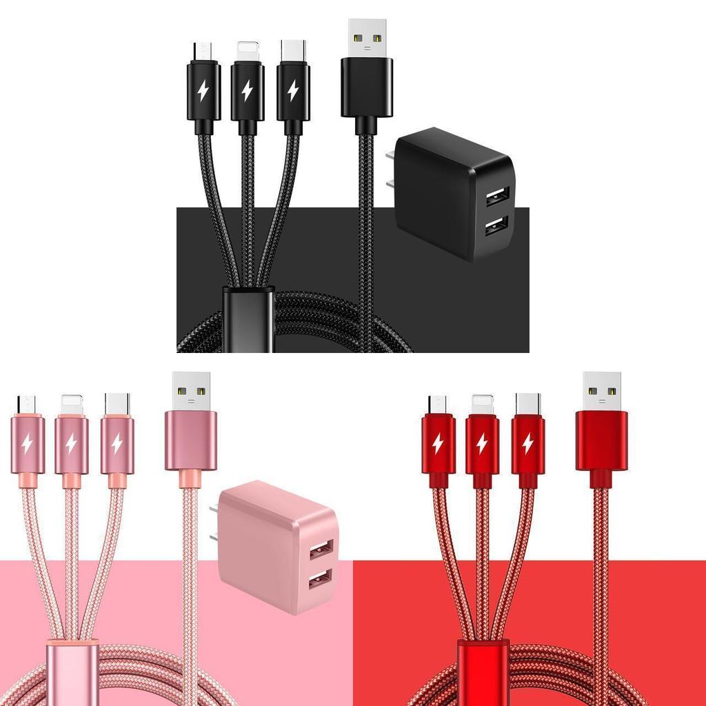 Apple Huawei Android 3 In 1 Fast Charging Cable With 2a Charger And Dual Usb Ports For Home Office Use