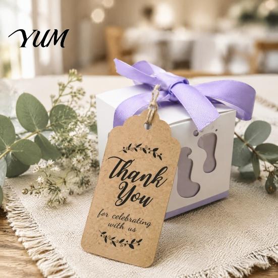 Natural Style Tags for Gift Boxes 100Pcs Paper Thank You with String, Rectangular Tags, Pre-Punched Decorative Hang Handmade Gifts Hole Hanging