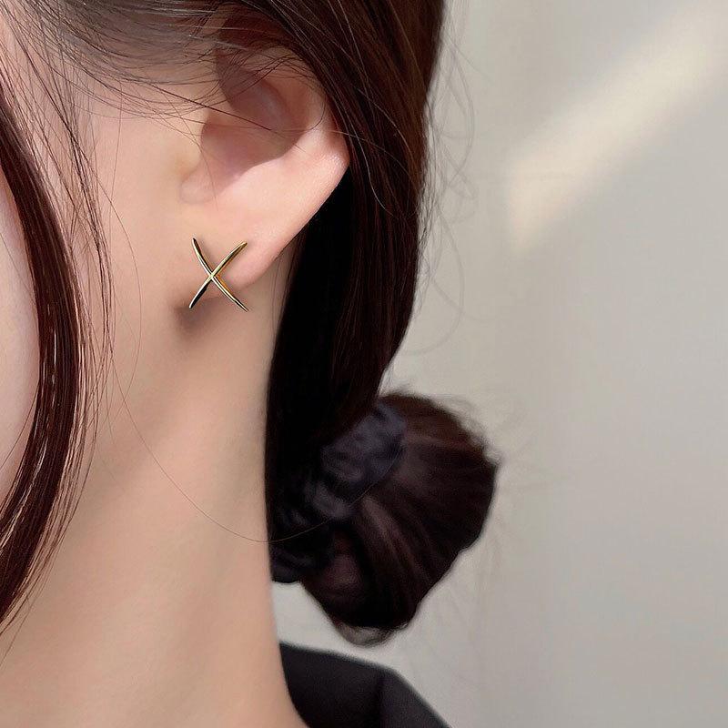 Cross Minimalist Glossy Geometric Lines Women's Style Niche Design Personalized Earrings for Women