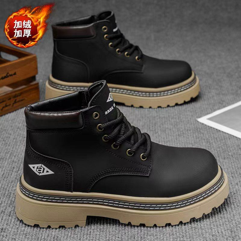 Martin boots large size autumn new velvet thickened outdoor shoes British style retro big yellow boots