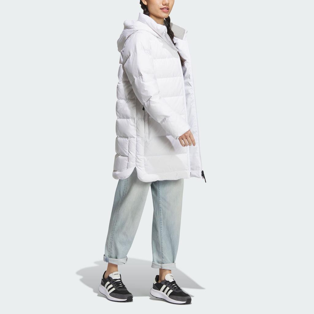 Adidas Casual Sport Series 600 Fill Hooded Down Jacket Side Slit Design Warm Daily Outerwear Women White IL8936