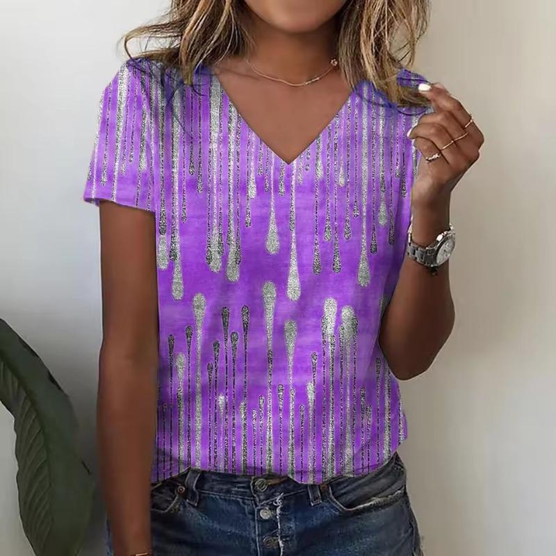 Women's Tops 3D V-neck Gradient Harajuku Clothes Loose Short-sleeved Casual Pullover Shirt 2022 New Oversized Graphics T-shirts