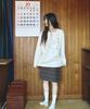 MIHEV Music Note Graphic Oversized Long Sleeve Cream