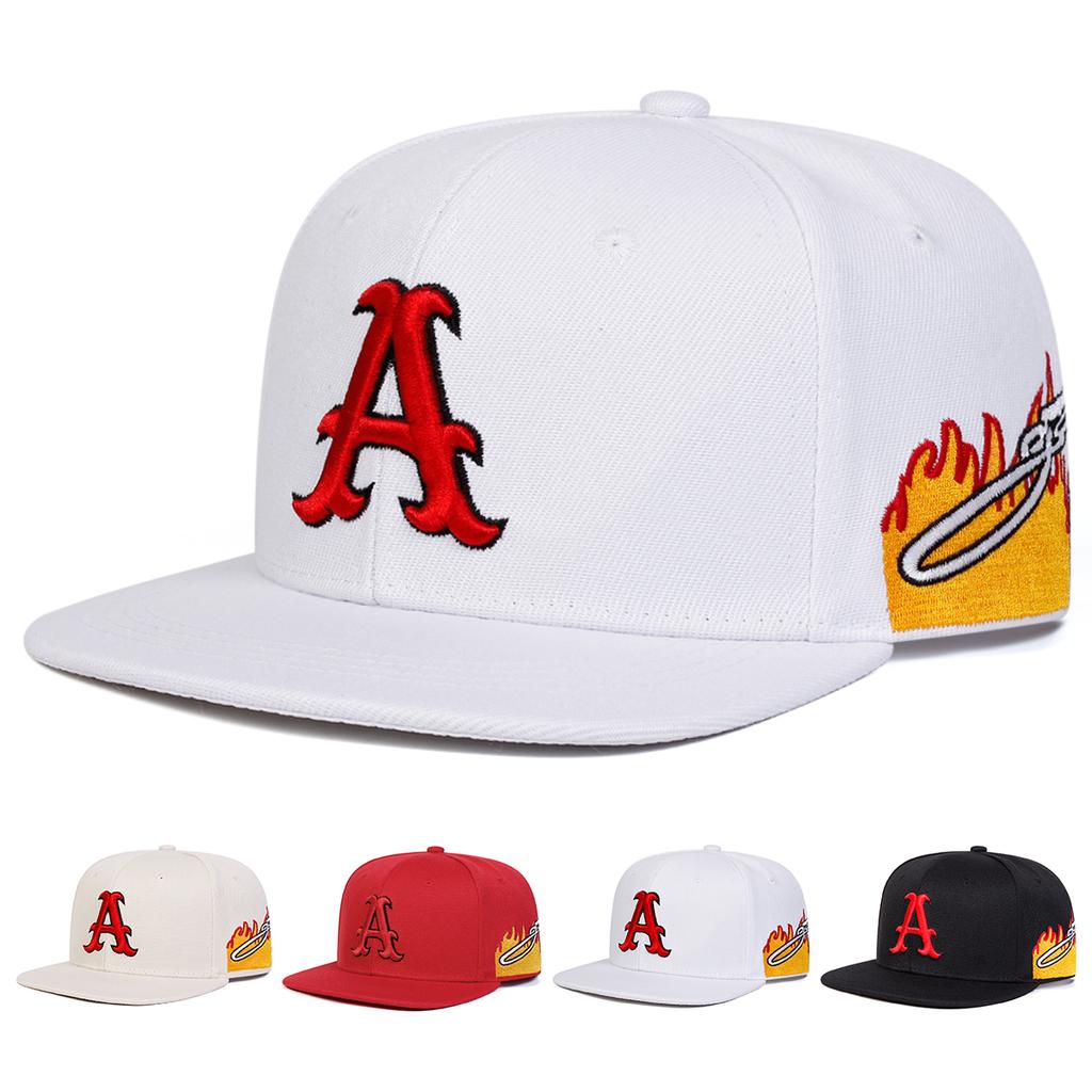Unisex A Letter Embroidery Side Flame Hip-Hop Hats Spring Autumn Outdoor Adjustable Casual Baseball Caps Sunscreen Hat