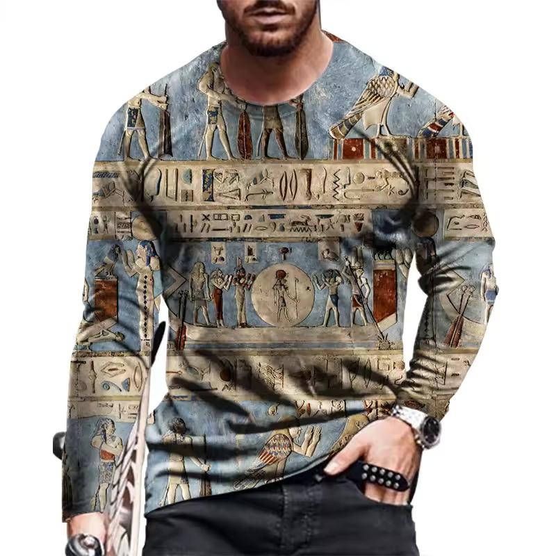 Egyptian Hieroglyphs T-Shirts 3D Printed Men's Woman Vintage Long Sleeve T Shirt Oversized Pullovers Kids Tees Tops Clothing