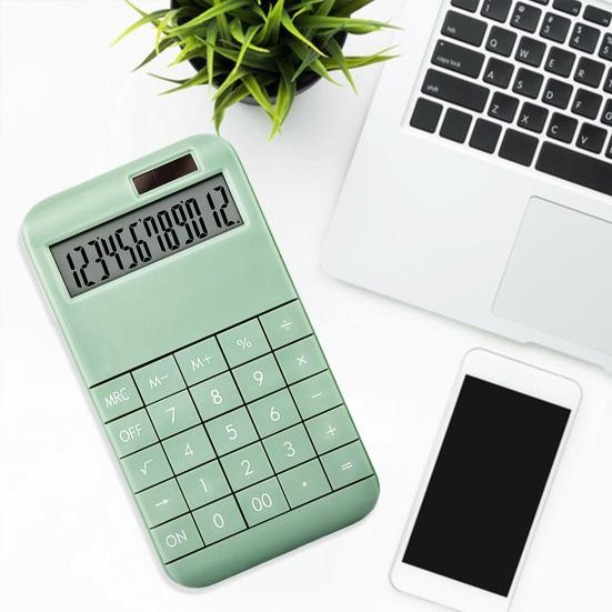 12-Digit Desktop Calculator with Removable Keycaps Solar Battery Dual Power Supply Modern