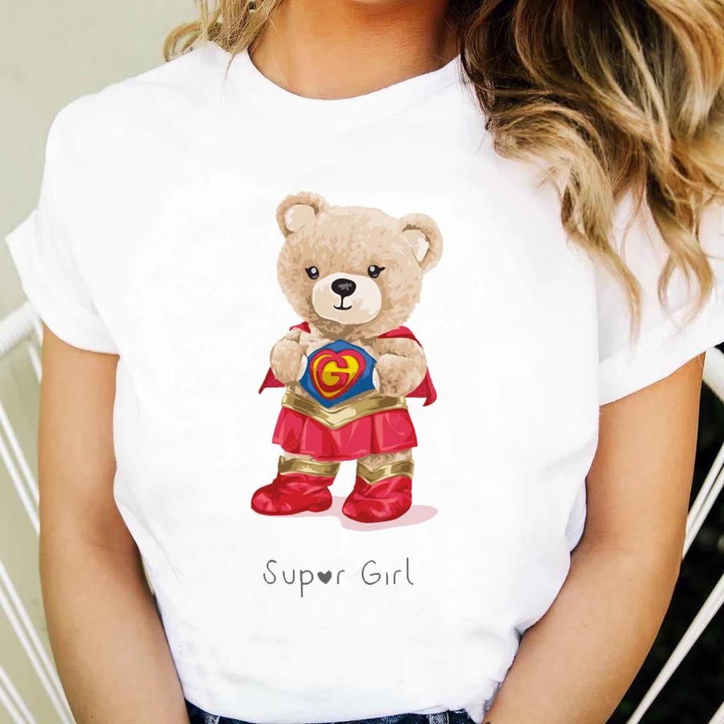 Printed Women's 90s Cute Clothing Short Sleeve Clothing Cartoon Cute Bear Pattern T-shirt Fashion Women's Casual Versatile T-shi