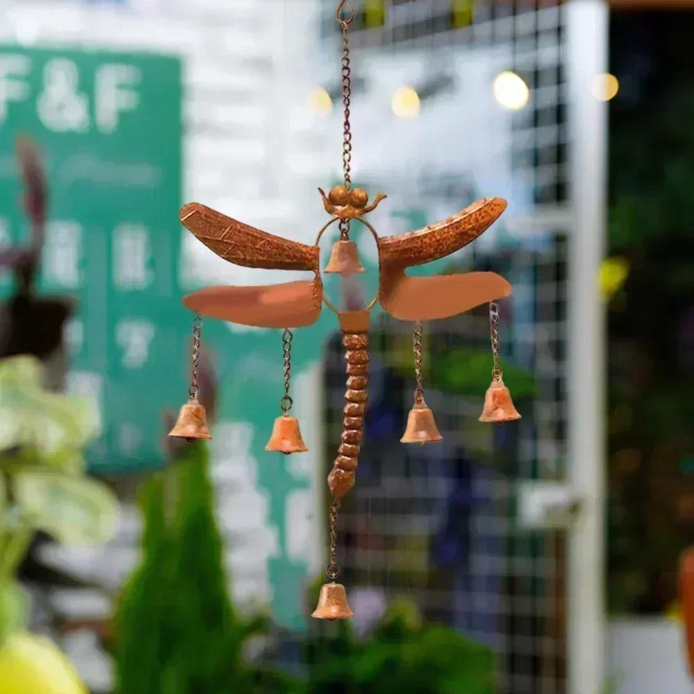Garden Wind Chime Dragonfly Wind Chime Outdoor Relaxation Sturdy Iron Material 6 Bells Captivating Outdoor Decor