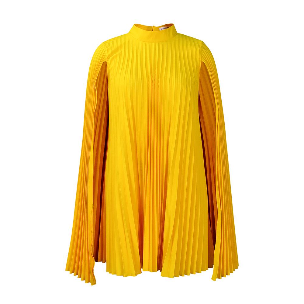 C8546 2023 Elegant Cape Pleated Plus Size Dress for Women