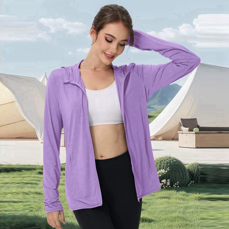 Summer Women's UPF50+ Hooded Sun Protection Cardigan Plus Size Sunscreen Coat Long Sleeve Light Jacket