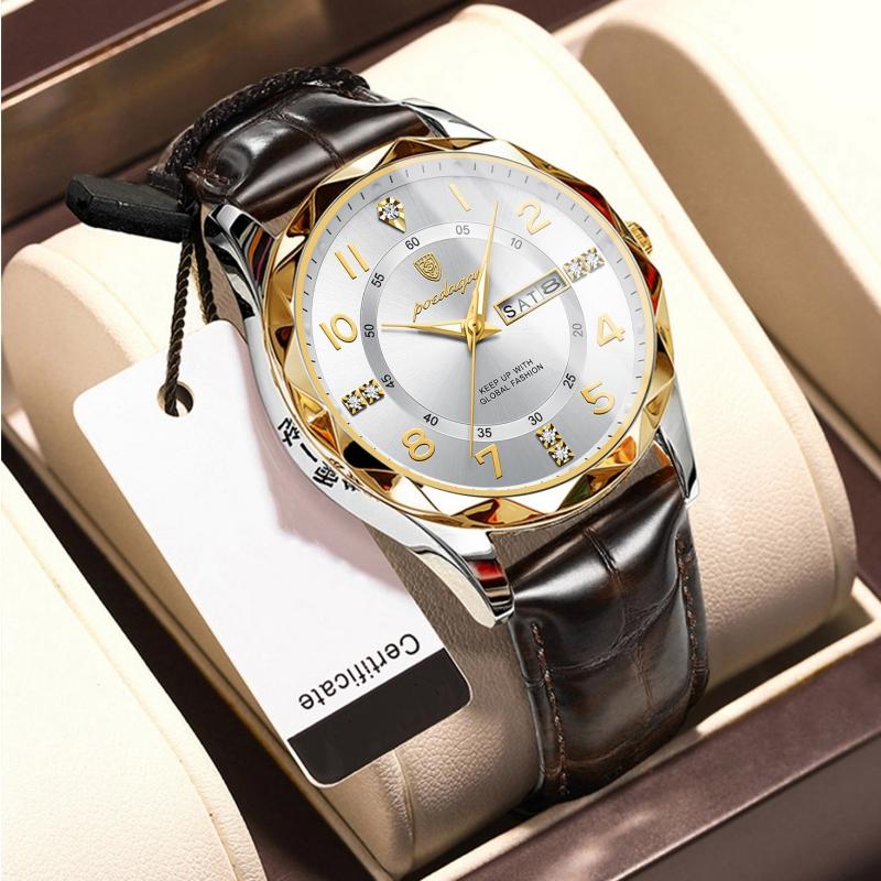 2024 Neue Trendmode Luxus-Herrenuhr Leuchtende wasserdichte Dual-Kalender-Ultradünne diamantverzierte Leder-Herrenuhr mit Automatikwerk