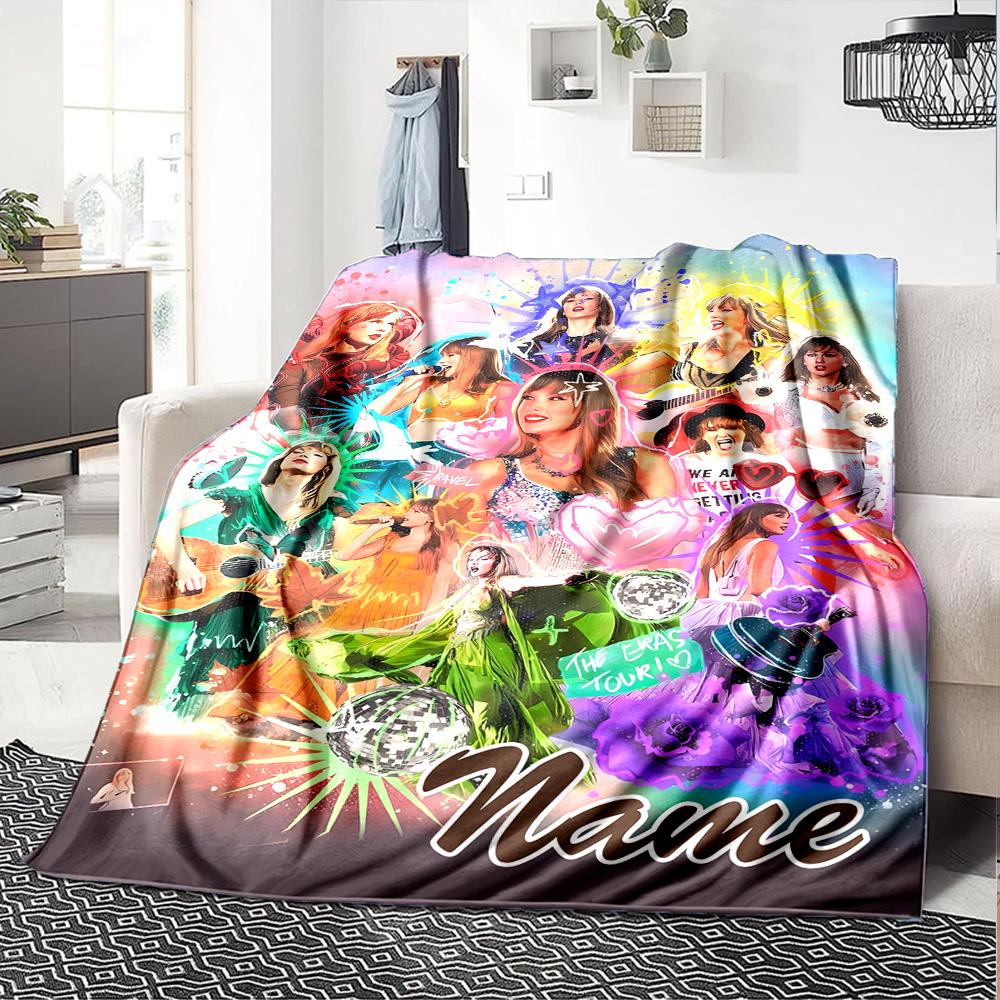 Customizable Singer Taylor Throw Blanket – Personalized Name, All-Season Cozy Snug Blanket, Machine Washable, Personalized Blanket