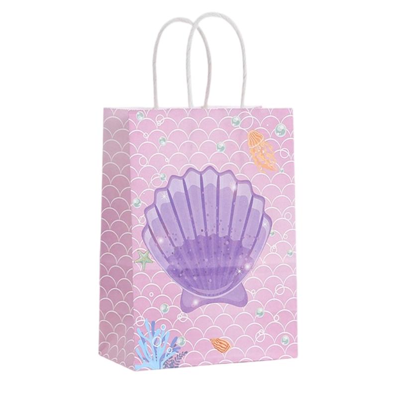 12pcs Mermaids Print Paper Gift Packaging Bag Ocean Themed Party Favors Bags with Handle Holiday Celebration Supplies