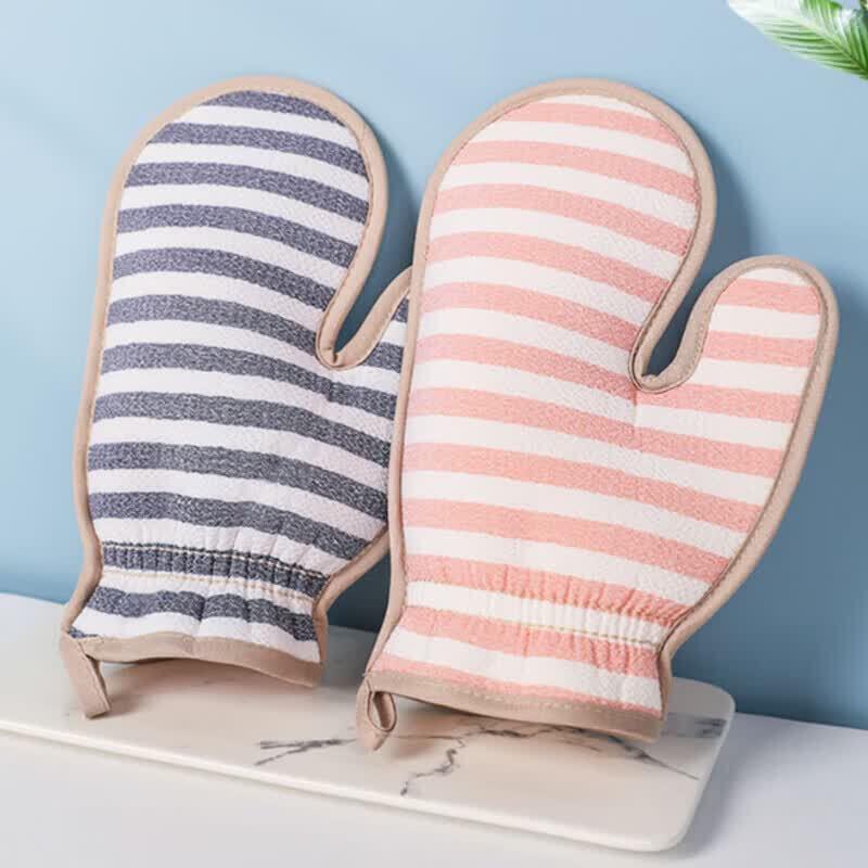 CHAHUA Striped Double-Sided Bath Scrubber Glove