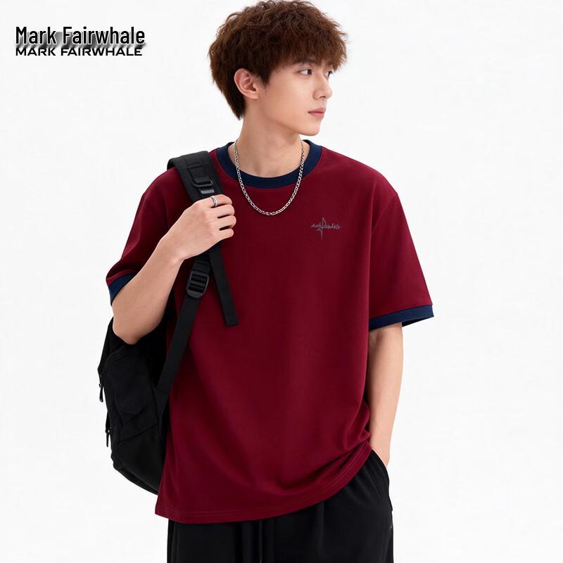 Mark Fairwhale Men s Contrast Color Round Neck Cotton Short Sleeve T-Shirt XL