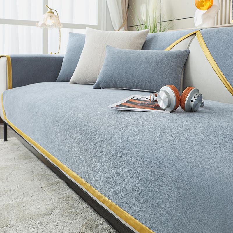 Light Luxury High-Grade Sofa Seat Cushion Four Seasons Universal Towel Cotton Fabrics Linen Cover Solid Color Full Covered Cover Summer Non-Slip