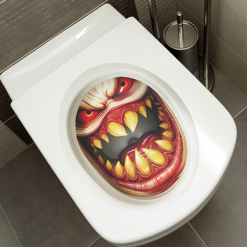 Fun-m183 Halloween Horror Fangs Big Mouth Bathroom Decoration Toilet Sticker