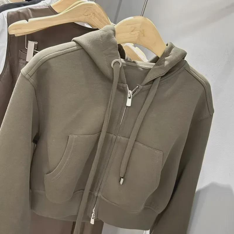 Cardigan cu glugă și fermoar dublu pentru femei Shisanhang, stil coreean, toamnă